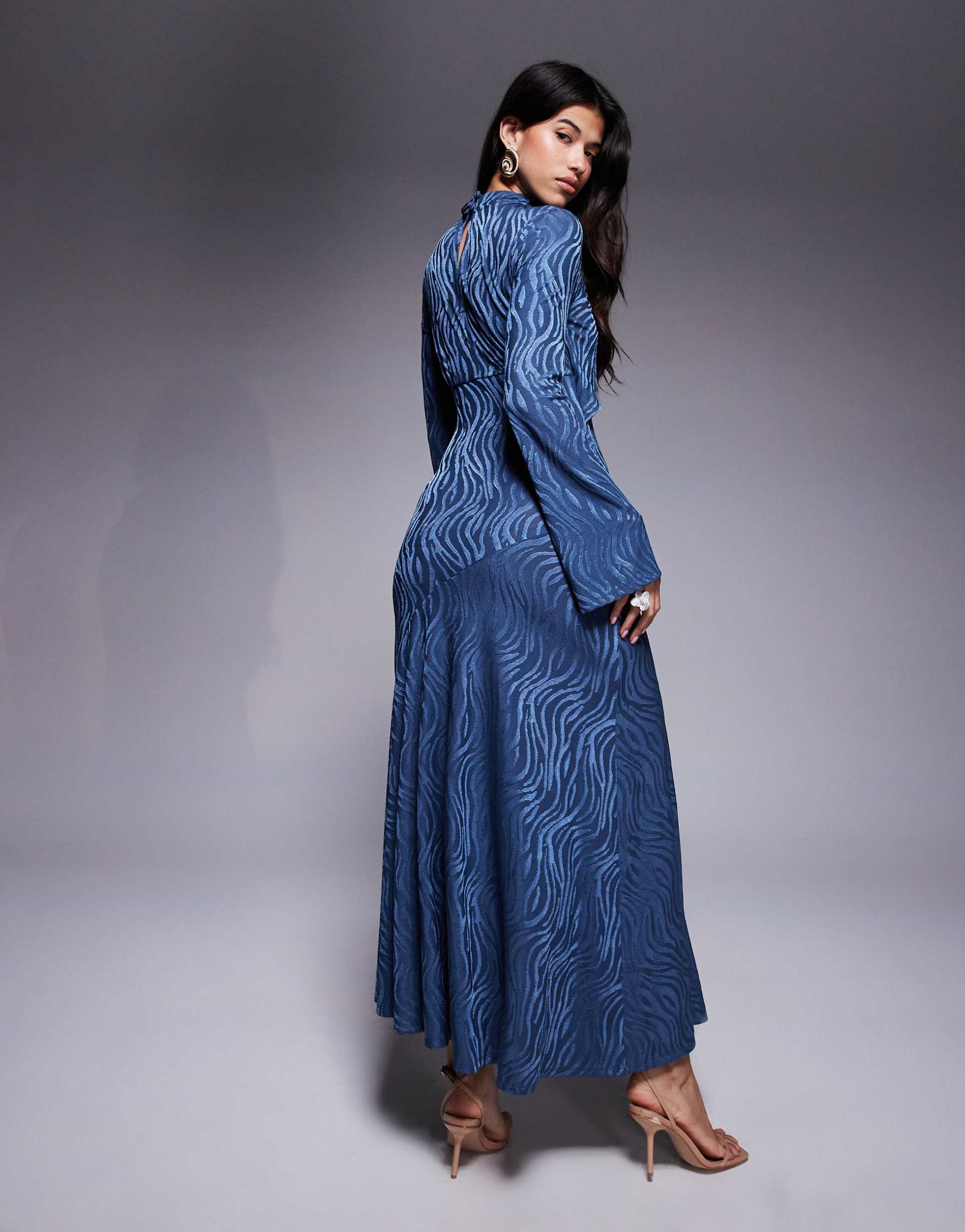 daska high neck maxi dress in denim