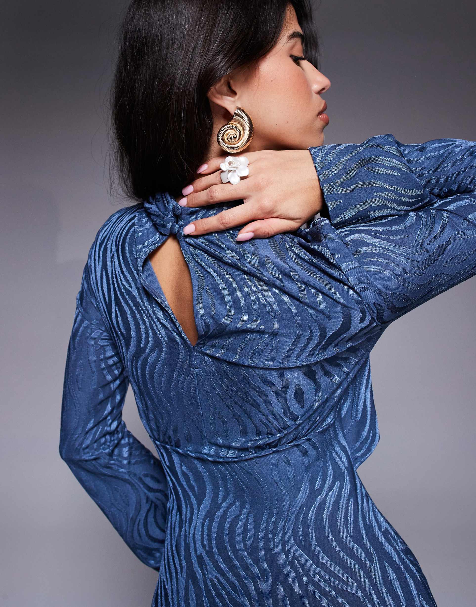 daska high neck maxi dress in denim