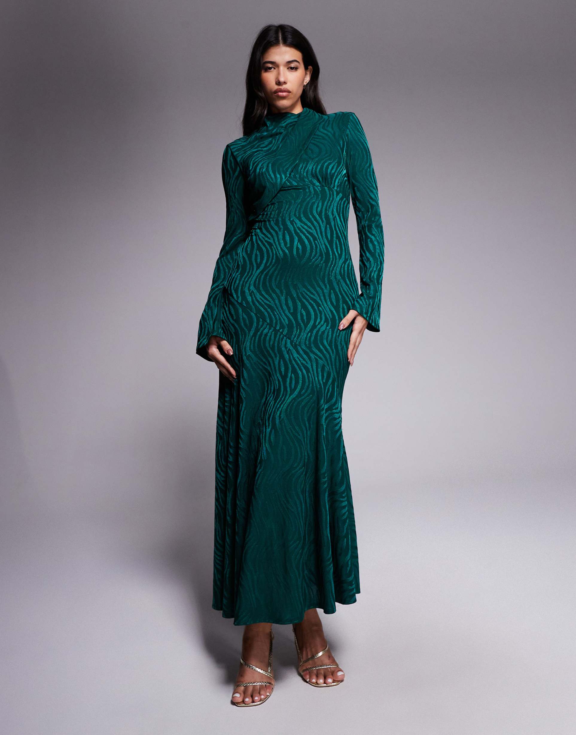 daska high neck maxi dress in forest green