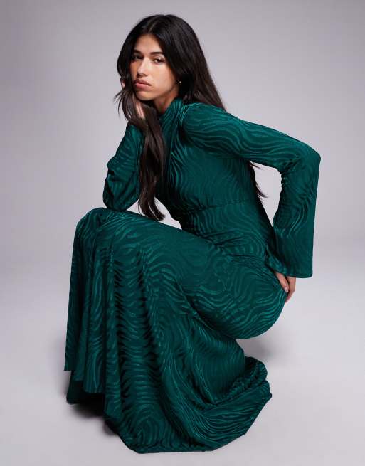 Daska high neck maxi dress in forest green , 3 of 4