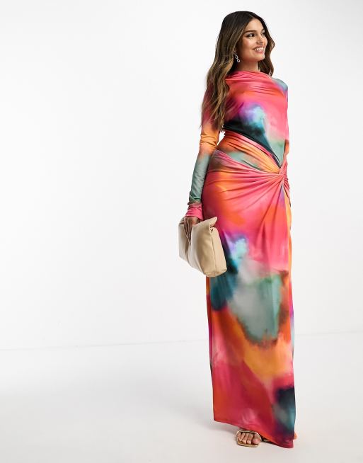 Daska high neck maxi dress in multi print, 3 of 4