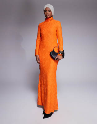 high neck maxi dress in orange