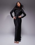 [Daska] Daska high neck satin dress with sheer details in black 16-18 black