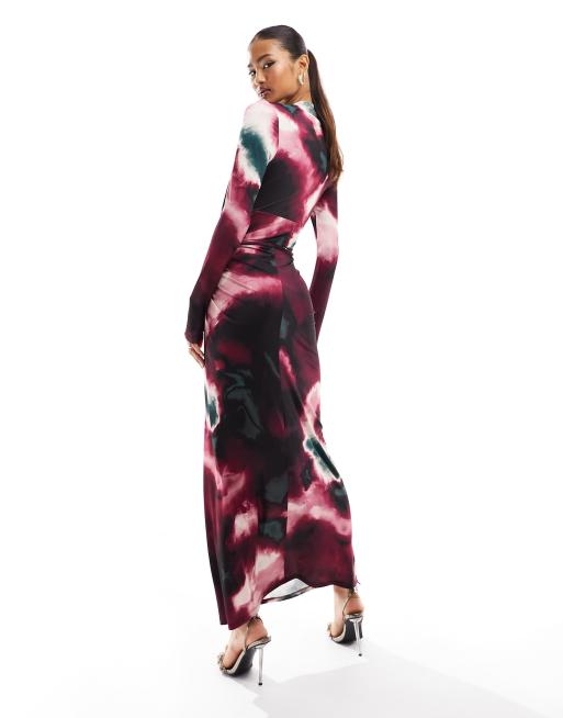 Daska – Hochgeschlossenes Maxikleid mit Muster auf dunklem Untergrund, 3 von 4