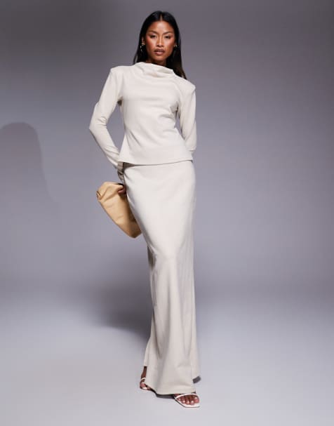 Daska faux suede maxi skirt co-ord in cream 