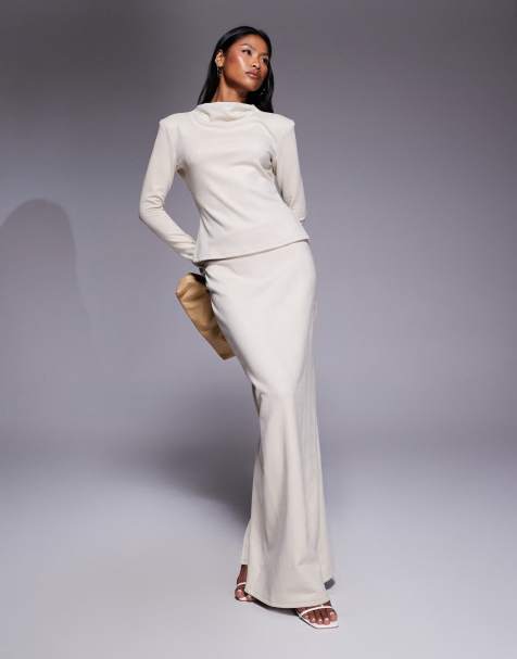 Daska high neck faux suede top co-ord in cream 