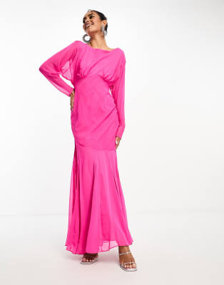 Daska - Langärmliges Maxikleid in kräftigem Rosa