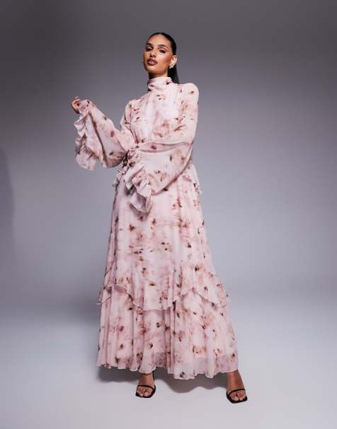 Daska layerd ruffle high neck maxi dress in pink floral print - view 1