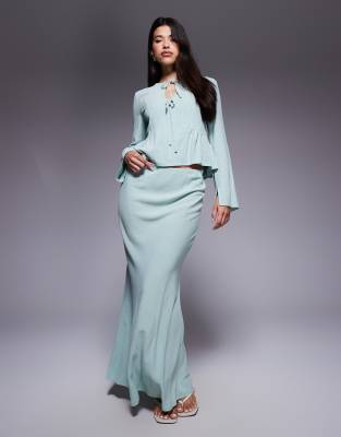linen blend skirt in sage - part of a set-Navy