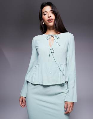 Daska Daska linen blouse co-ord in sage-Navy