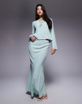 ASOS DESIGN fluted long sleeve extreme ruffle maxi dress in blue
