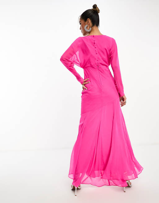 Hot pink long outlet sleeve maxi dress