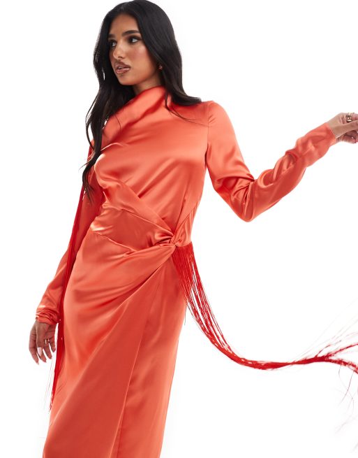 Long sleeve orange maxi dress hotsell