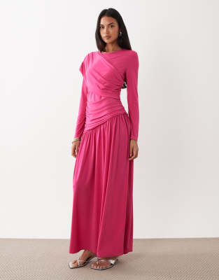 Daska long sleeve wrap maxi dress in fuchsia pink fuschia pink