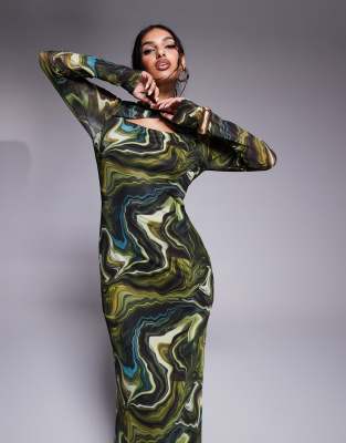 Daska maxi dress in green abstract swirl print φωτογραφία