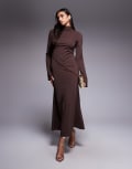 [Daska] Daska maxi dress with asymmetric seam detail in chocolate brown 20 Chocolate