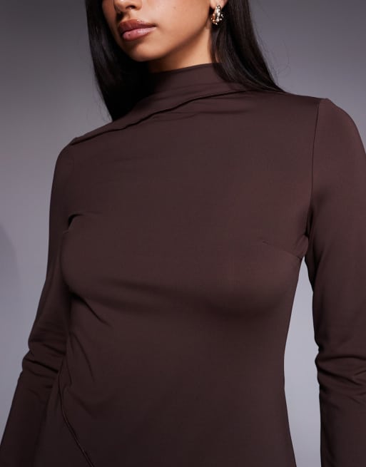 Daska maxi dress with asymmetric seam detail in chocolate brown , 4 of 4