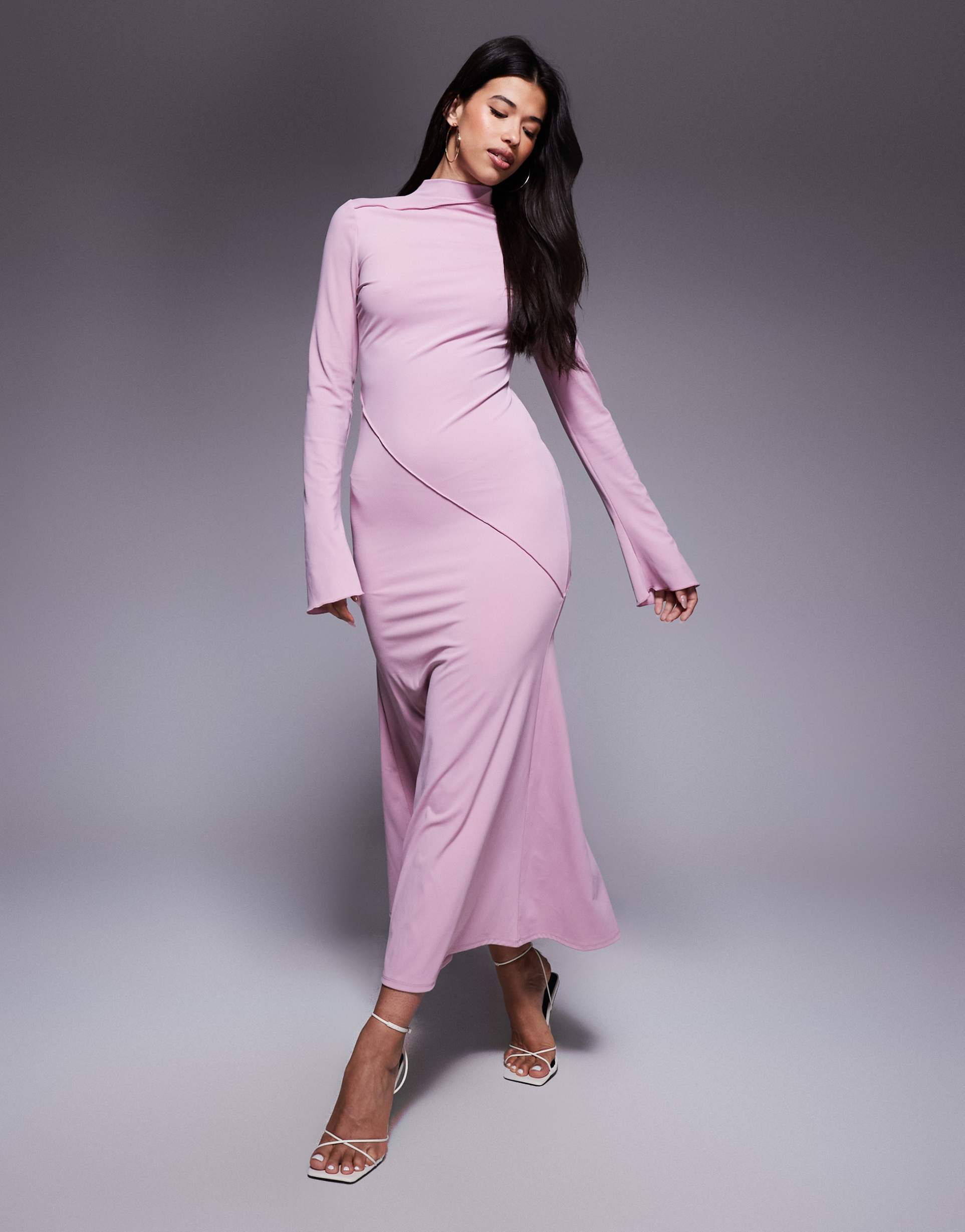 daska maxi dress with asymmetric seam detail in soft pink
