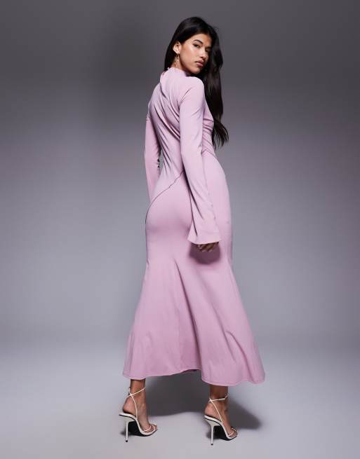 Daska maxi dress with asymmetric seam detail in soft pink 