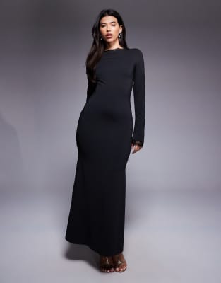 maxi dress with lace detail in black