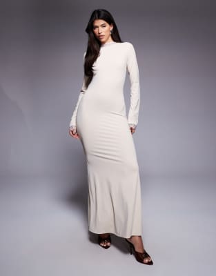 maxi dress with lace detail in cream-White