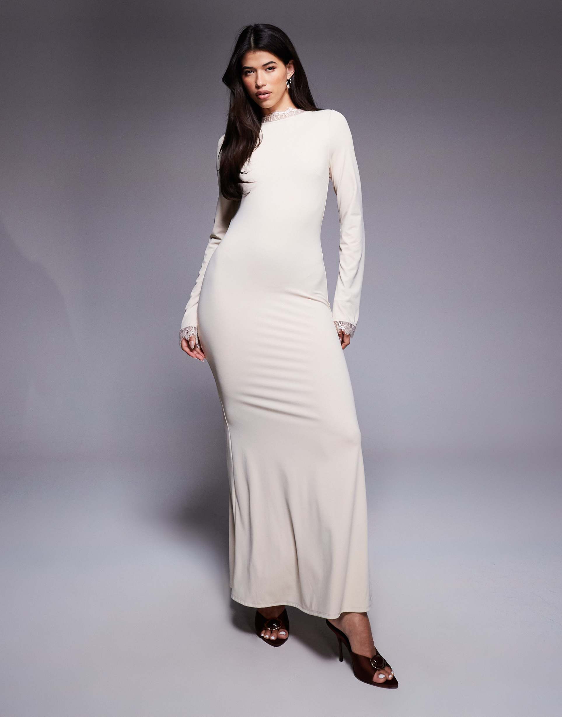 daska maxi dress with lace detail in cream