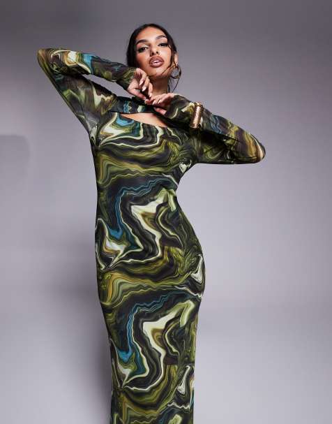 Daska ‑ Maxi-Hemdkleid mit abstraktem Print in Grün - view 1
