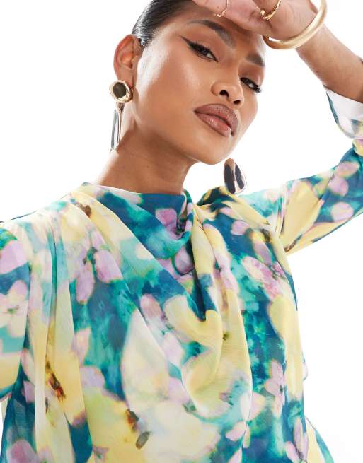 Daska - Maxi jurk met lange mouwen en capedetail in bloemenprint, 3 van 4