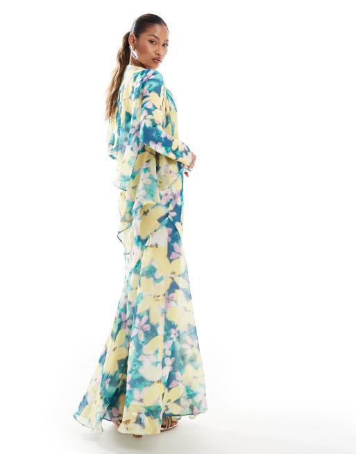 Daska - Maxi jurk met lange mouwen en capedetail in bloemenprint, 4 van 4