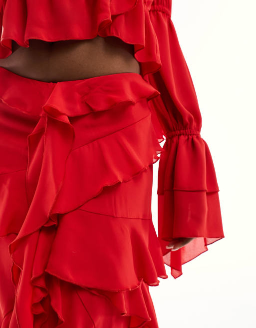 Daska - Maxi rok met ruches in rood, deel van co-ord set, 5 van 5