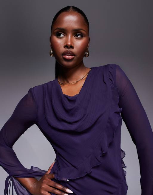 Daska – Maxikleid aus Chiffon in Lila mit Rüschendetails, 2 von 4
