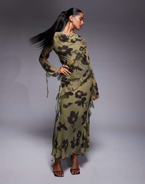 Daska – Maxikleid aus Chiffon mit abstraktem Print und Rüschendetail - view 1