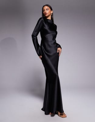 Daska - Maxikleid aus Satin in Schwarz