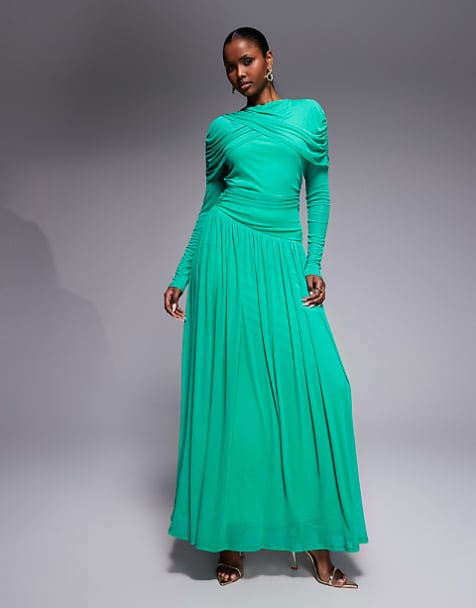 asos long sleeve formal dresses DESIGN maxi dress with ruched ruffle detail in burgundy zip closure V Page 3 - Long Sleeve