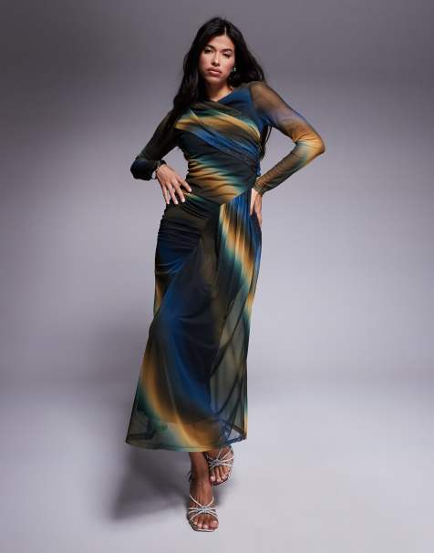 Daska mesh draped maxi dress in abstract print - view 1
