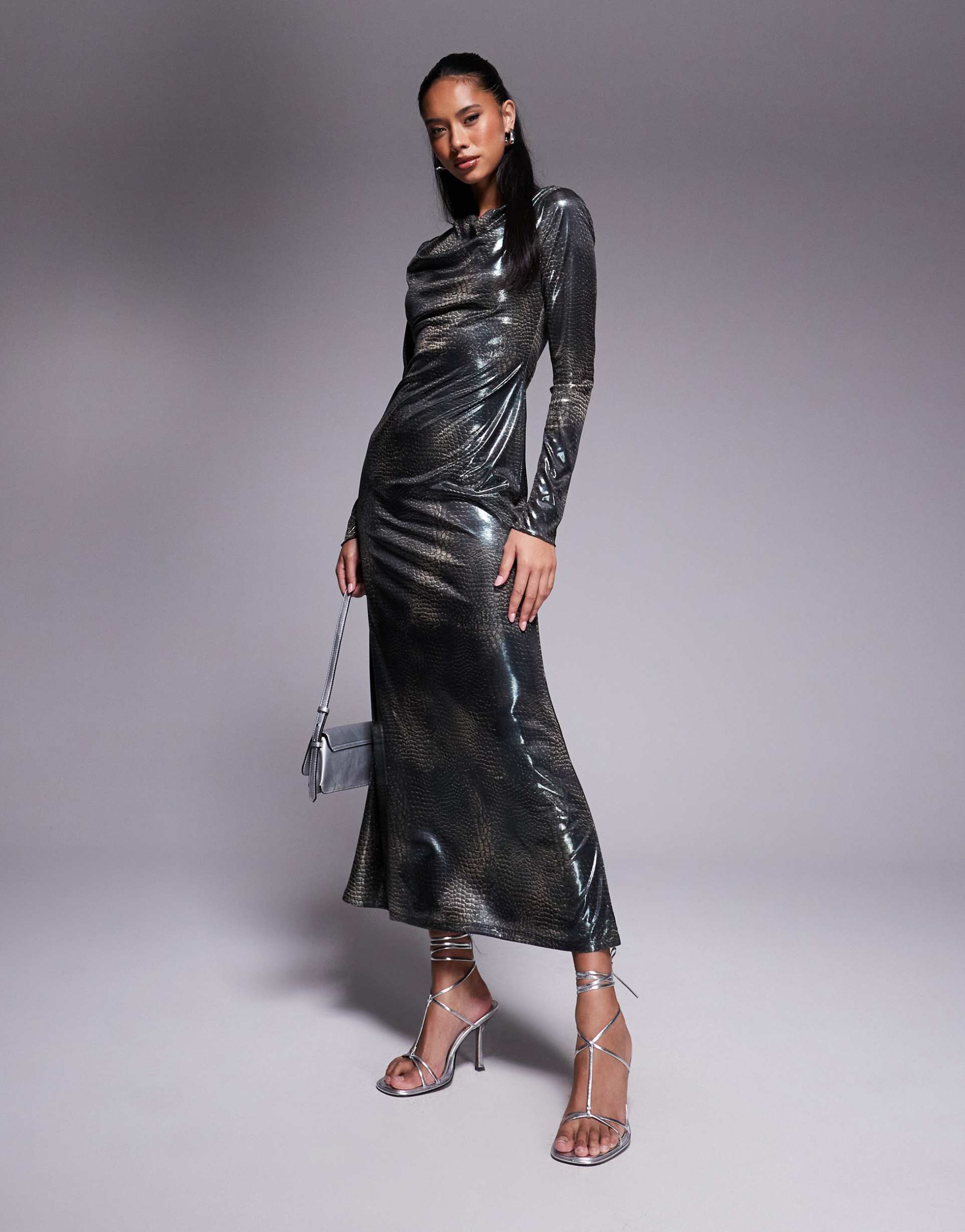 daska metallic maxi dress in snakeskin print