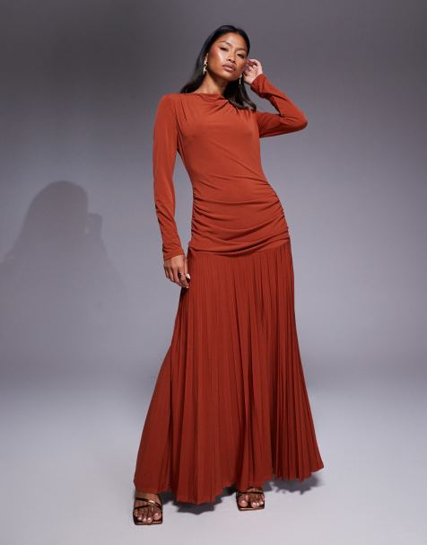 Daska pleated maxi dress in rust
