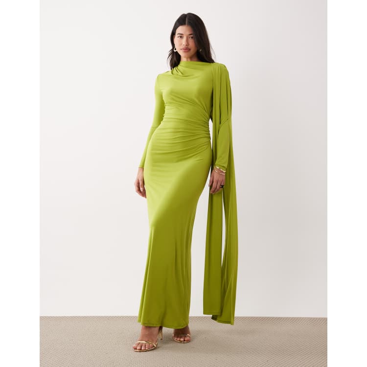 Daska one shoulder cape maxi dress in chartreuse | ASOS