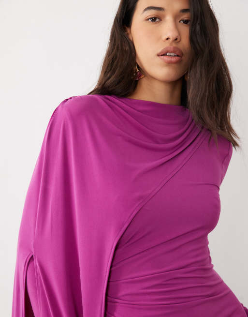 Daska one shoulder cape maxi dress in purple, 4 of 4