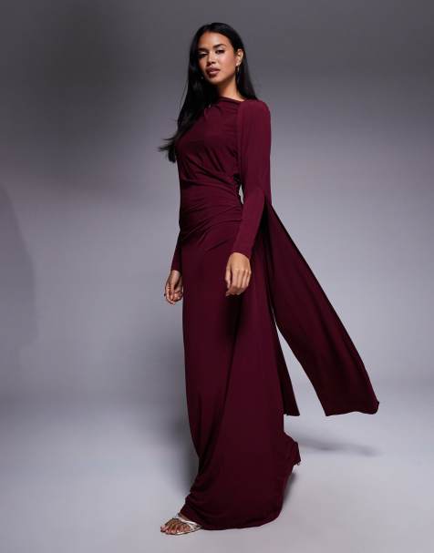 Daska one shoulder cape maxi dress in wine