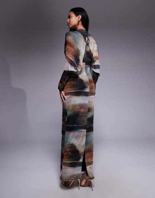 Daska over the shoulder cape maxi dress in abstract print