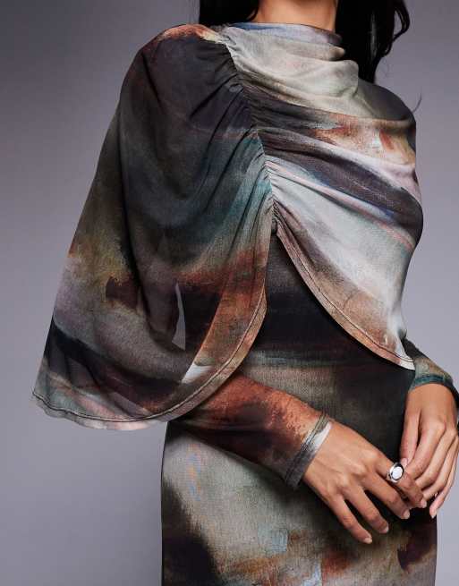 Daska over the shoulder cape maxi dress in abstract print, 4 of 4