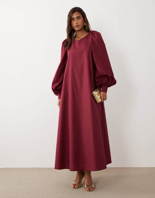 Daska oversized balloon sleeve maxi dress in burgundy | ASOS