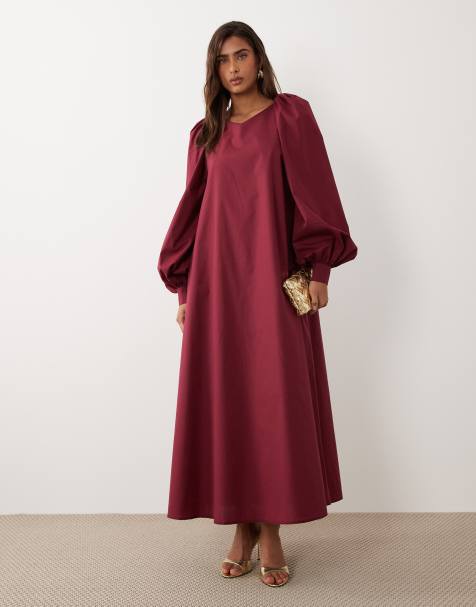 Daska oversized balloon sleeve maxi dress in burgundy