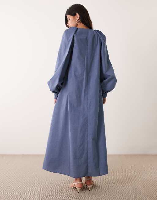 Daska - Oversized maxi jurk met ballonmouwen in donkerblauw, 4 van 4
