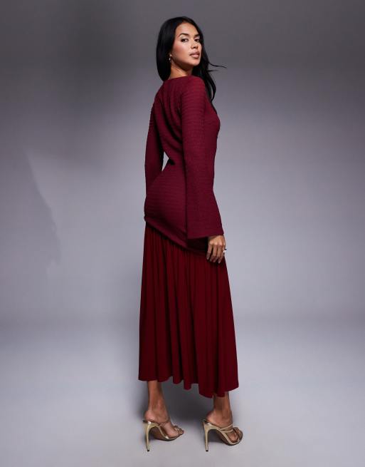 Daska - Robe longue à ourlet plissé - Lie-de-vin