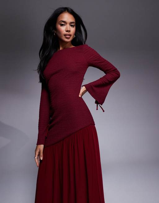 Daska pleated hem maxi dress in wine, 3 of 4