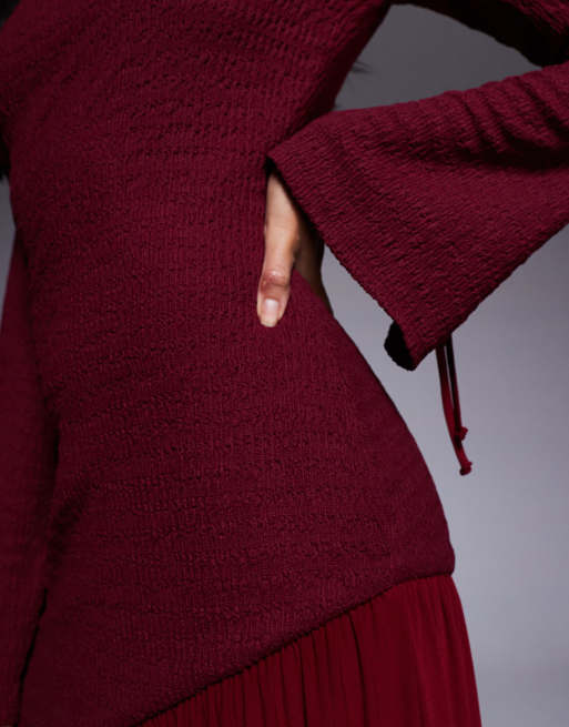 Daska - Robe longue à ourlet plissé - Lie-de-vin