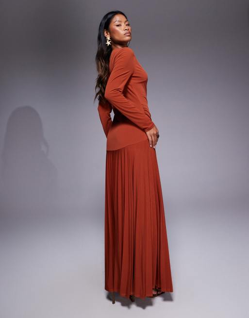 Daska pleated maxi dress in rust, 4 of 4