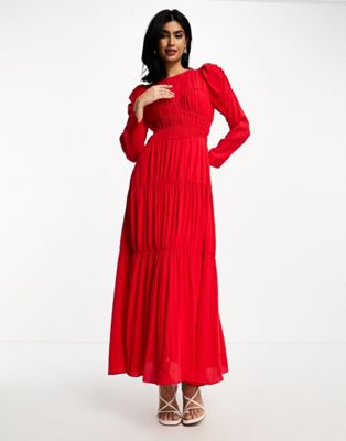 Daska puff sleeve structured bodice maxi dress in red - ASOS Price Checker